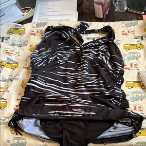 Black and White Striped Swimdress